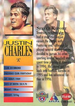 1996 Select AFL #275 Justin Charles Back